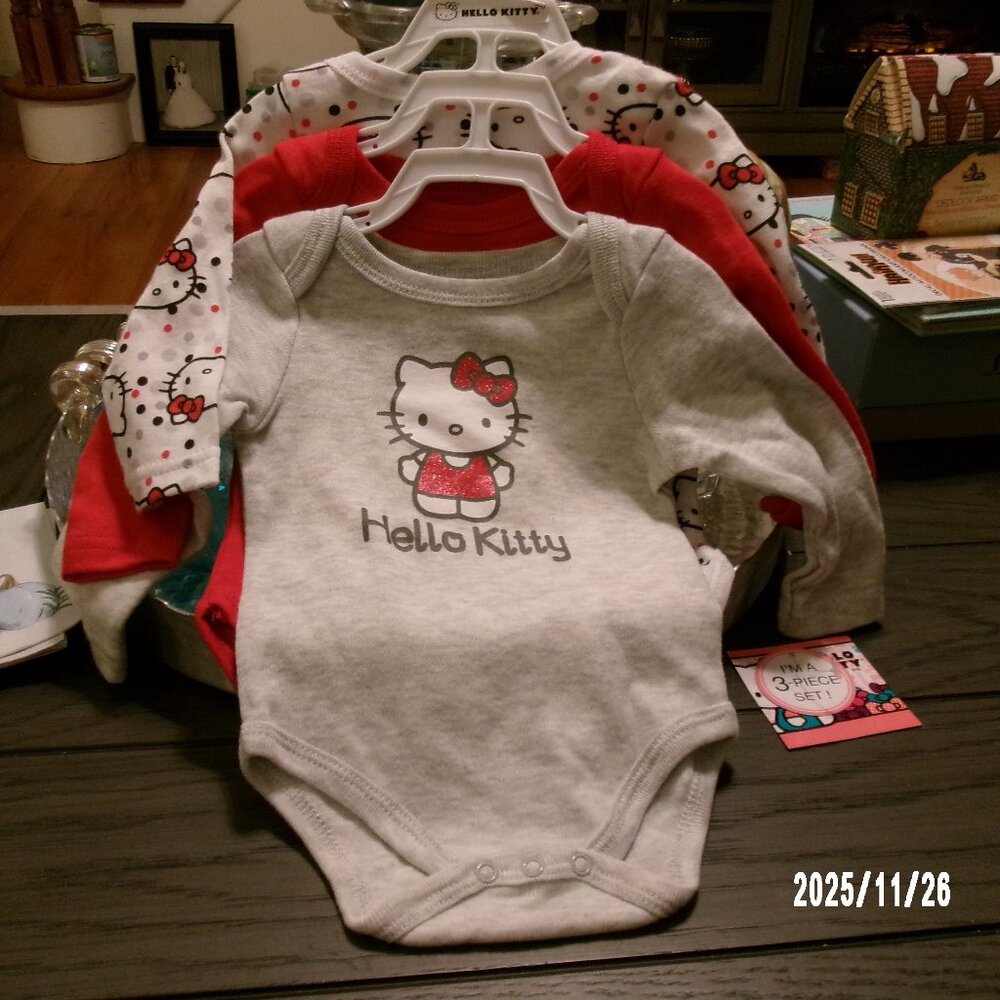 NEW LOT OF 3 Hello Kitty 6 Month Baby Girl RED One Piece Romper ONSIES Snap $30